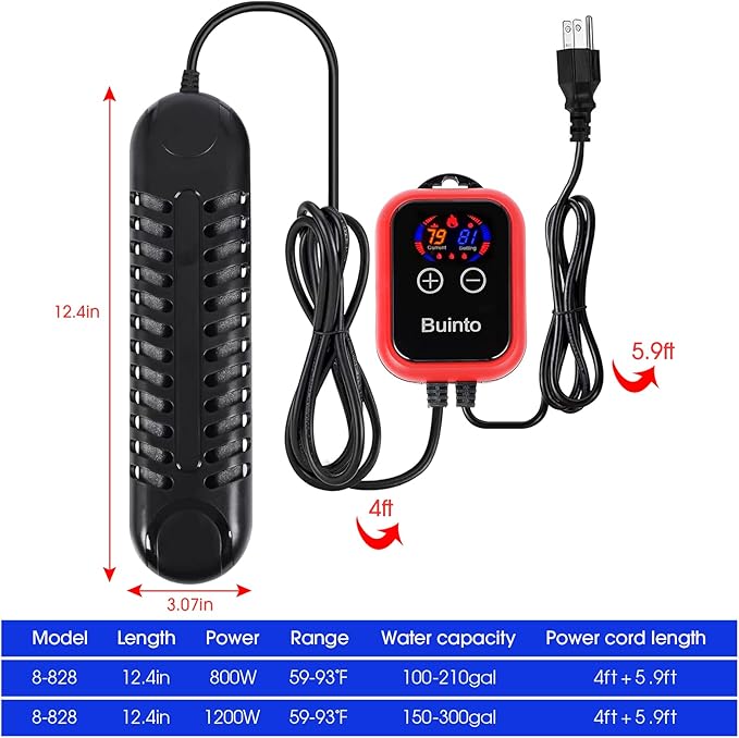 Fish Tank Heater. Aquarium Heater. Small Pond Heater. 800W. 1200W Double-Tube Heating, Energy Saving and Power Saving. Suitable for Freshwater and Saltwater Aquariums (1200W)