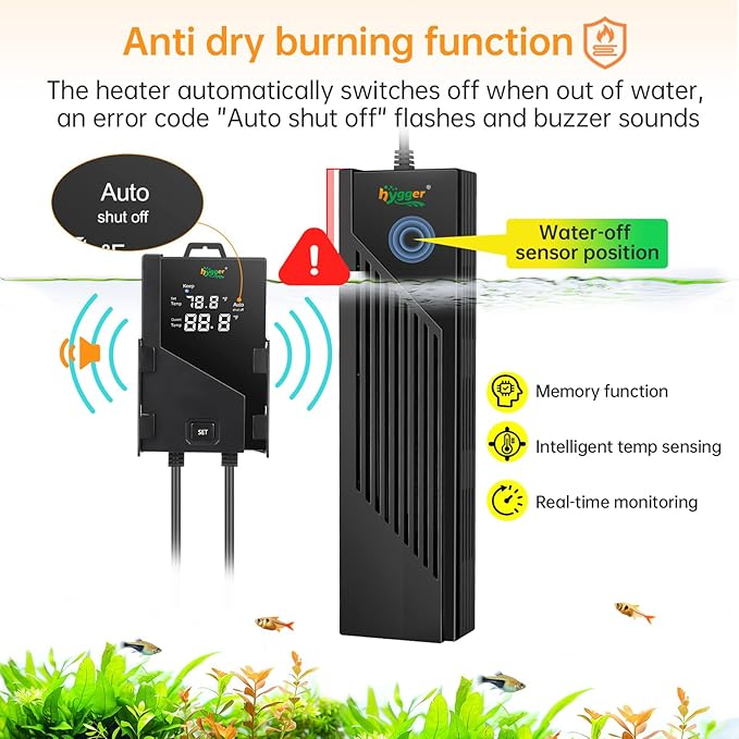hygger Aquarium Heater with Intelligent Temperature Controller, 500W for 66-135 Gallon Submersible Fish Tank Heater with Leaving Water Automatically Stop Heating System, for Freshwater Saltwater