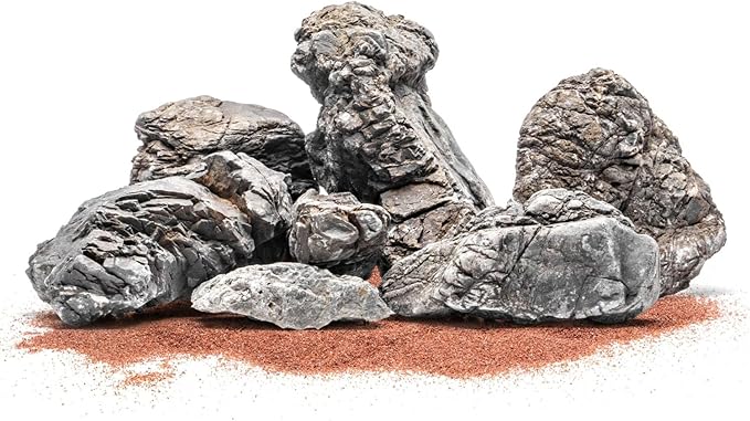 SubstrateSource Natural Aquarium Stones - Neutral Gray with Cream & Brown Accents, Weathered Layered Aquascaping Rocks for Canyon Builds, Betta Fish Tank, Cichlids & Reptile Enclosure - Rhino, 30 LB