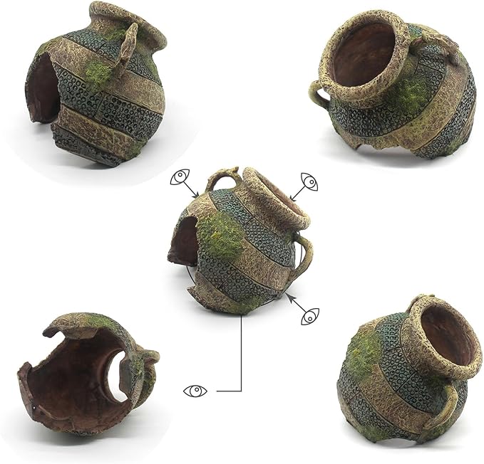 relaqcc Aquarium Decor Ruins Leaning Vase Hideaway Cave, Betta Fish Tank Accessories for Goldfish, Shrimp, Conch, Cichlid
