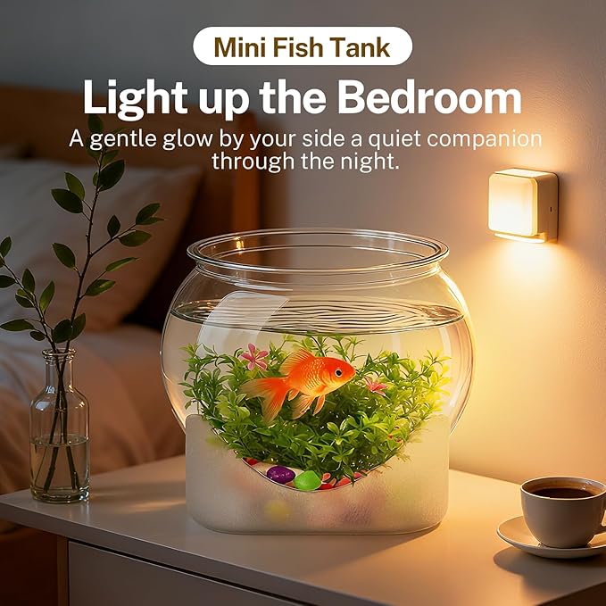 Plastic Fish Bowl Beta Fish Aquariums Scratch-Resistant and Shatterproof Mini Desktop Hydroponic Goldfish Tank (0.92Gallon/ 3.5L)