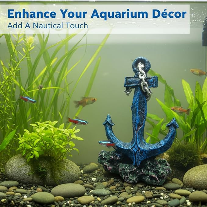 J-star Aquarium Anchor Decor, Realistic Ship Anchor Ornament for Fish Tank, Resin Underwater Decoration for Freshwater & Saltwater