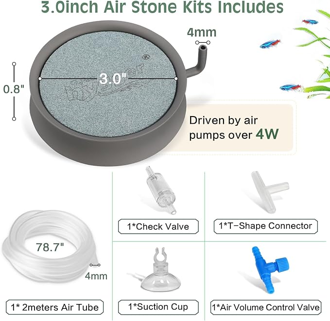 hygger Aquarium Air Stone Fish Tank Bubbler Quiet Ultra High Dissolved Oxygen Stone Fish Tank Air Stone Nano Bubble Airstone Stainless Steel Air Stones for Aquarium Fish Tank and Hydroponics-3.0inch