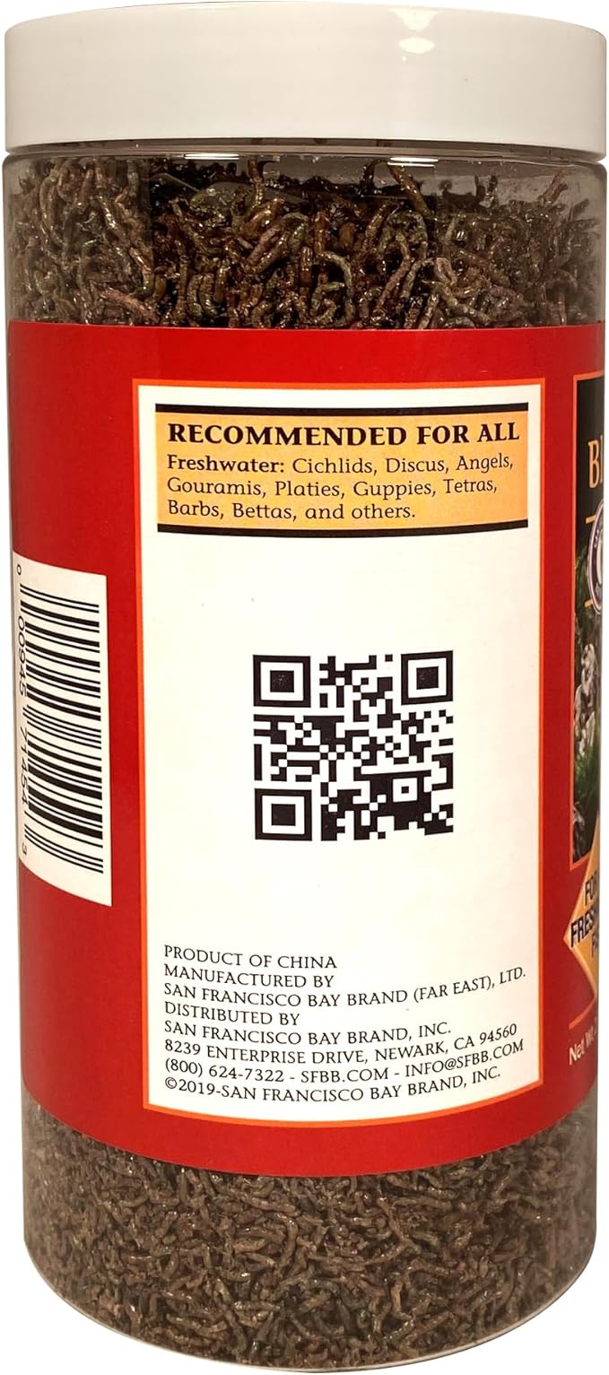 San Francisco Bay Brand Freeze-Dried Bloodworms Fish Food - All Natural High Protein Treat for Freshwater Fish, Bettas, Tetras, Barbs, Catfish, Aquatic Amphibians - Betta Fish Food - 2.3 oz (65g)