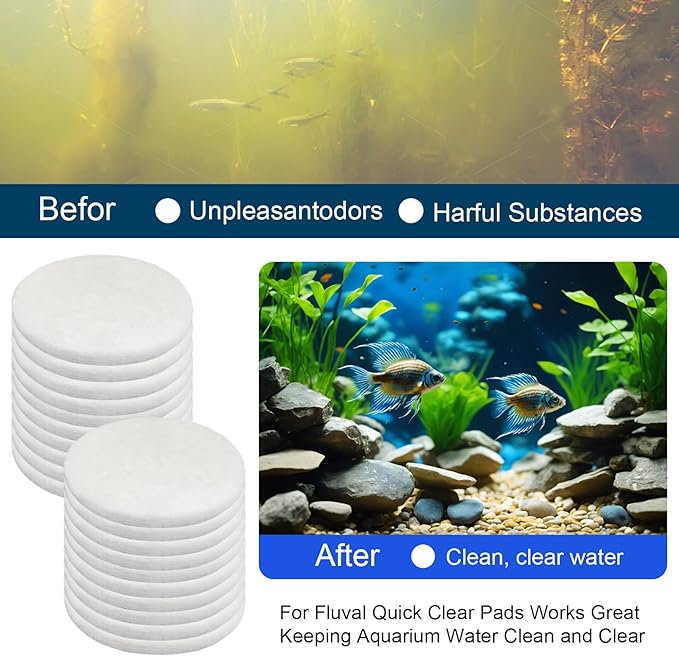 Polishing Filter Pads for Aquarium, Water Polishing Pad Compatible with Fluval Fx4 Fx5 Fx6 Filter Media, Aquarium Maintenance Reliable Effective Quick Clear Pads, Polishing Pad for Aquarium 20 Pack
