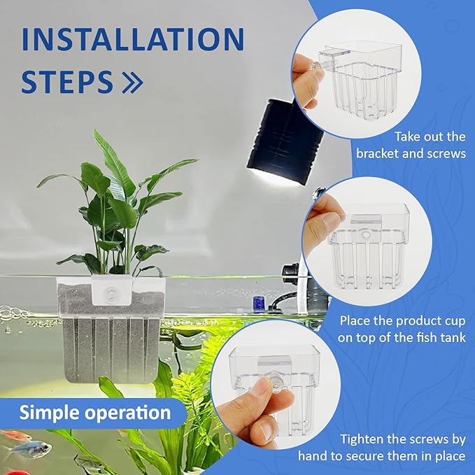 6 Pcs Clear Acrylic Aquarium Plant Holder with Hooks, Hanging Aquatic Plant Pot with Hole, Top Fish Tank Accessories for Fish Tank Aquaponic Plant and Aquascape Decorations