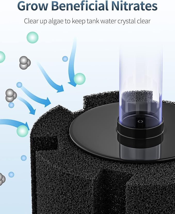 Pawfly Aquarium Large Bio Sponge Filter Quiet Betta Fry Shrimp and Fish Foam Filter with Nano Air Stone for Large Fish Tanks up to 150 Gallons