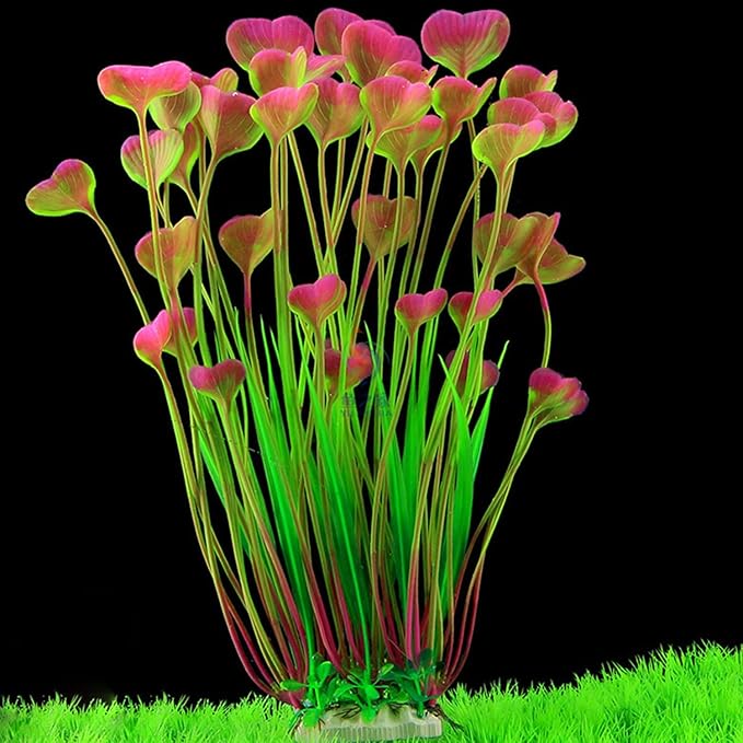 2PCS 16 Inch Aquarium Artificial Plastic Plant Decorations Ceramic Base Fish Tank Scenery Crafts Pet Supplies
