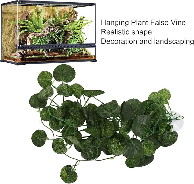 Pssopp Lifelike Plant Decorative Hanging Silk Terrarium Plant with Suction Cup for for Reptile Rainforest Box Aquarium Landscape(NFF‑83)