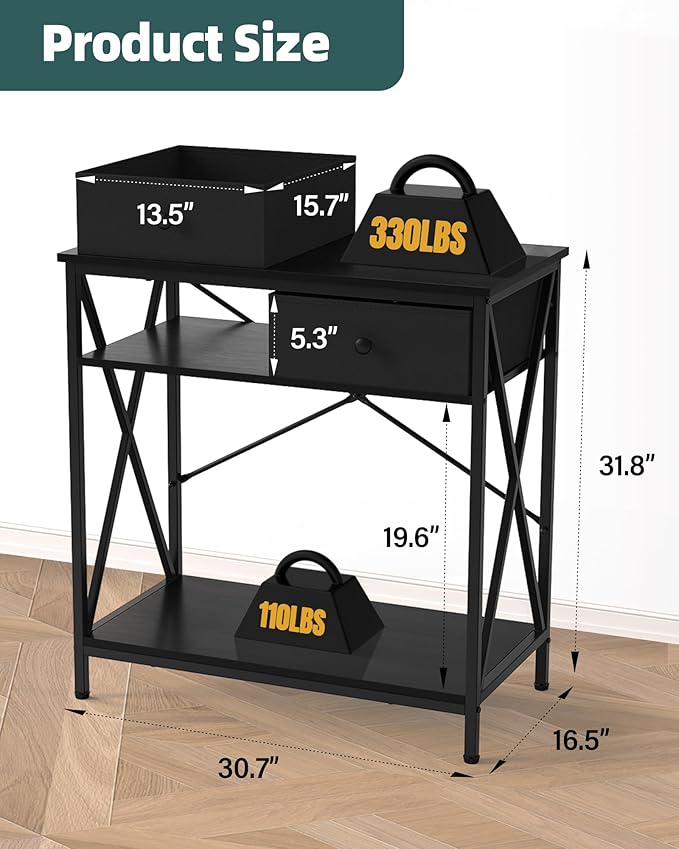 Fish Tank Stand 29 Gallon: Sturdy Aquarium Stand with Accessories Storage - Metal Fish Tank Table for 20-29 Gallon Reptile Breeder Turtle Terrarium - 30.7"x16.5" Weight Capacity 330 lbs