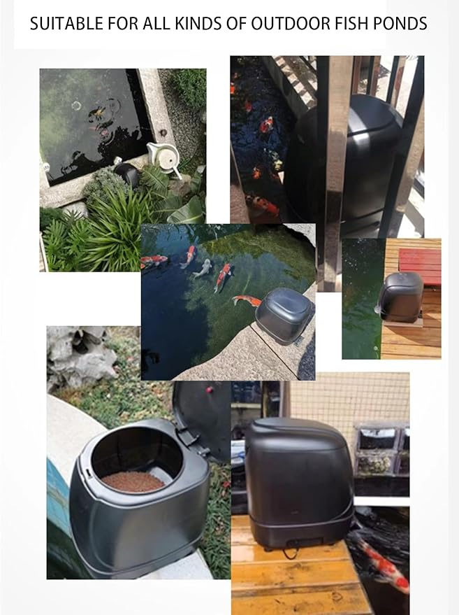 10L Pond feeder, Automatic fish feeder for pond outdoor, Fish feeder automatic dispenser, Timer High Capacity for Vacations & Hot or cold weather- battery powered