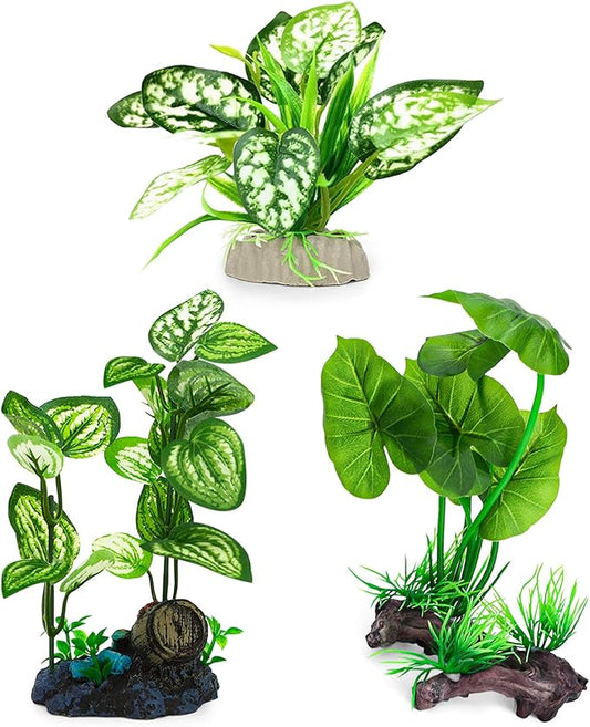 ONEST 3 Pieces Aquarium Decorations Aquatic Water Grass Foreground Ornament Set Fish Tank Artificial Plastic Plants Decorations for Fish Tank
