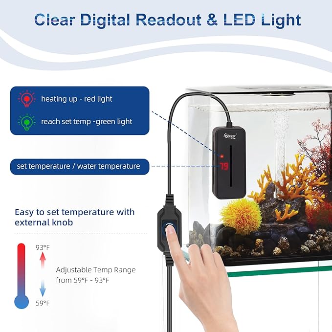 hygger Small Submersible Aquarium Heater 100W Mini Betta Fish Tank Heater with LED Display Adjustable Temperature for 10-20 Gallon Freshwater Saltwater Coral Reef Tanks