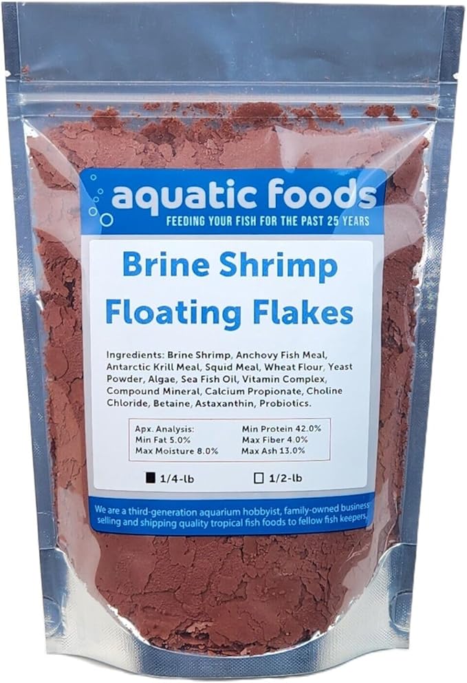 Brine Shrimp Flakes for Freshwater Cichlids, Angels, Tetras, Guppies, Marine Tangs, Butterflies, Angelfish, Anthias, Clown Fish. WL…1/4-lb Foil Pouch Bag