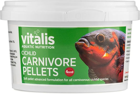 Vitalis Cichlid Carnivore Pellets 4mm 160g (5.64oz) High Protein Daily Diet for Carnivorous African & South American Cichlids Boosts Growth & Color