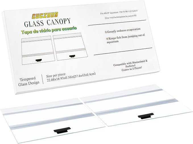2PCS Set Glass Canopy,22.68x16.93in(Each PCS) Clear Tempered Aquarium Fish Tank Hoods FITS for Marineland Perfecto 70/75/90/110 Gallon 48x18 Aquarium Fish Tank