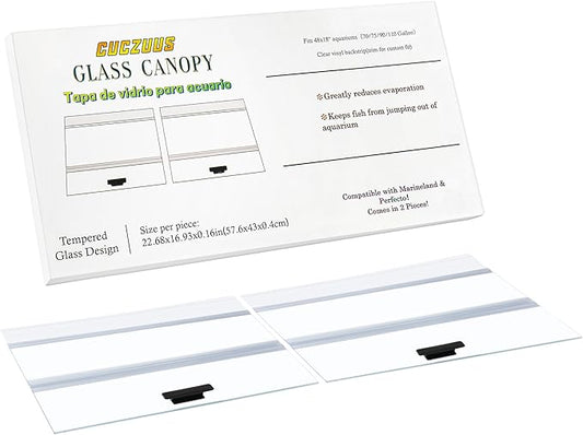 2PCS Set Glass Canopy,22.68x16.93in(Each PCS) Clear Tempered Aquarium Fish Tank Hoods FITS for Marineland Perfecto 70/75/90/110 Gallon 48x18 Aquarium Fish Tank