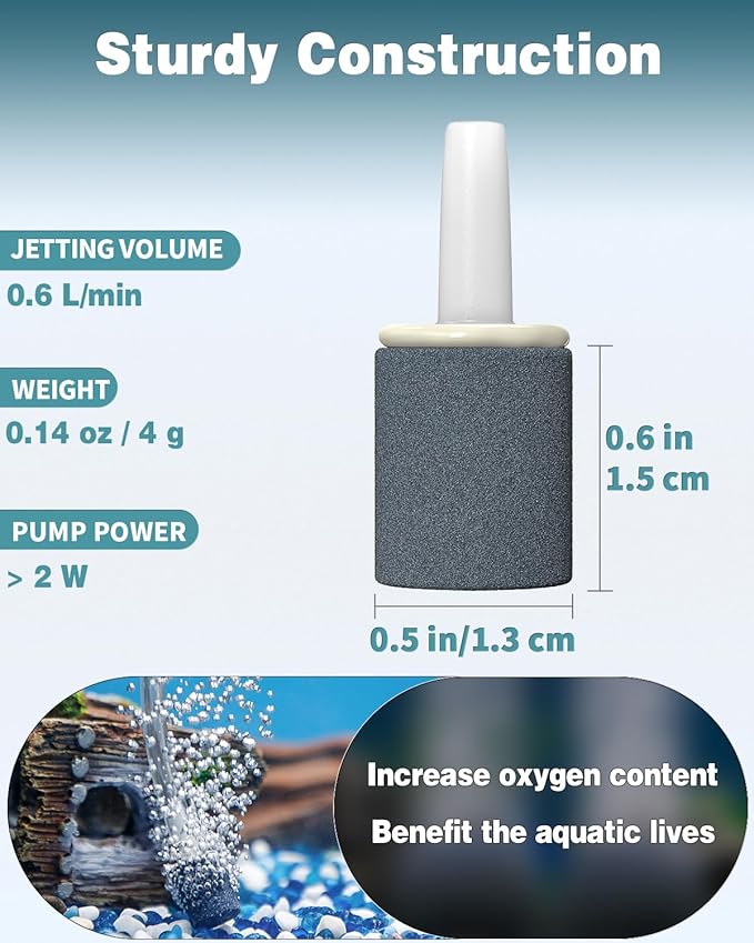 Pawfly Aquarium 0.6 Inch Air Stone Cylinder Bubble Diffuser Release Tool for Nano Air Pumps Small Buckets and Fish Tanks, 12 Pack