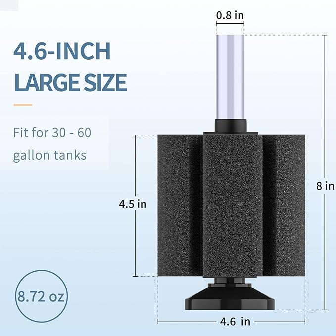 Pawfly Large Aquarium Bio Sponge Filter Quiet Fish Foam Filter with Airline Tubing Suction Cups Check Valve Connectors and Control Valve Accessories for Betta Fry Shrimp Fish Tank up to 60 Gallon
