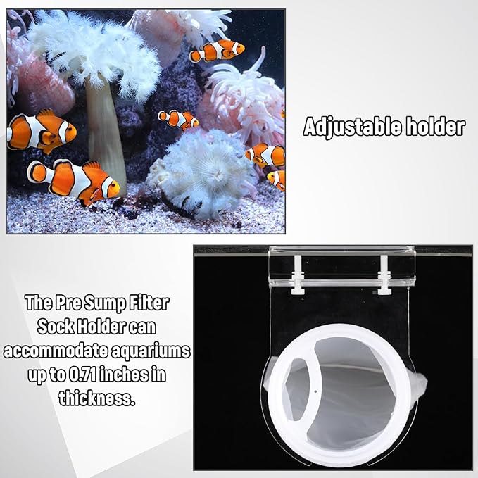 8 Pcs 4 Inch Ring Filter Sock 200um Micro Aquarium Nylon Filter Bags and 1 Pcs 4" Acrylic Pre Sump Sock Holder Aquarium Socks for Tank Sump Saltwater Freshwater