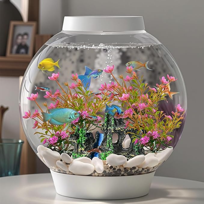 4 PCs Artificial Aquarium Plants with Rock Cave Ornament Set, Small Aquarium Decor Set, Plastic Aquatic Plants for Betta Fish, Fish Tank Decorations Accessories for Freshwater Aquarium