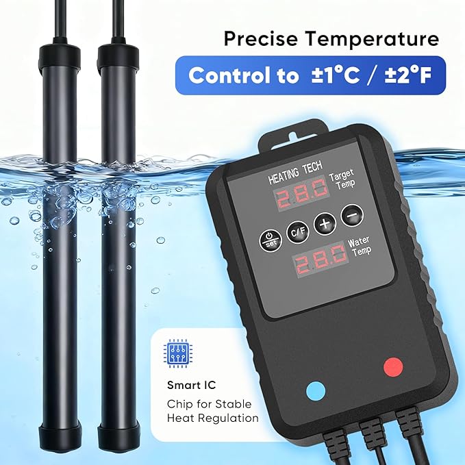 Aquarium Heater 300W for 40–75 Gallon Tanks, Submersible Fish Tank Heater with External Digital Temperature Controller, Fast Heating, Overheat & Dry-Run Protection