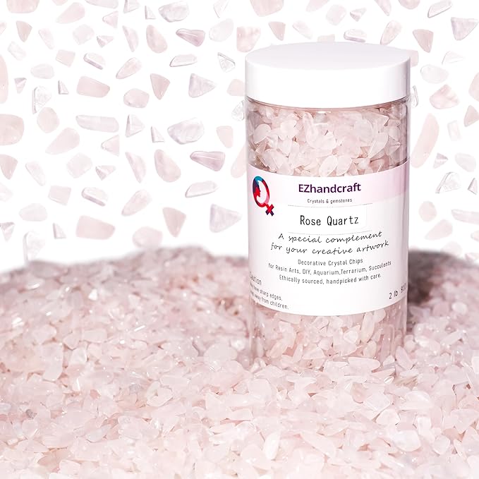 Rose Quartz & Clear Quartz Crystal Chips 2lb (2400+ Pieces) – 5-8mm Jumbo Pack Healing Stones for Jewelry, Resin Art, Bulk Decor