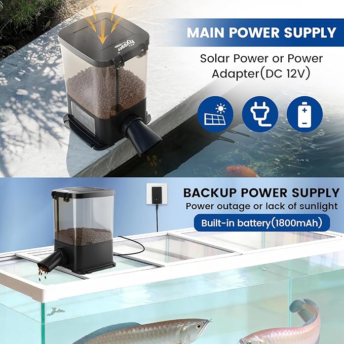 hygger 5L Solar Rechargeable Fish Feeder, Waterproof Pond Fish Food Dispenser for Outdoor Koi, Auto Timer Aquarium Feeder with LCD Display Adjustable Feeding Time Quantity Portion