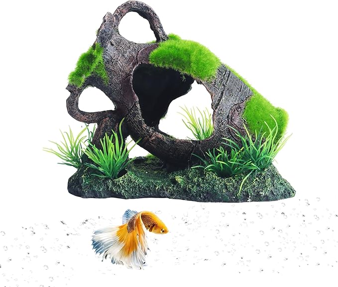 RUIAN Aquarium Broken Barrel Ornament - Fish Hide Cave Decor with Water Bottle Feature, Safe Resin Hideaway for Betta Cichlids Shrimp Aquatic Pets(Water bottle)