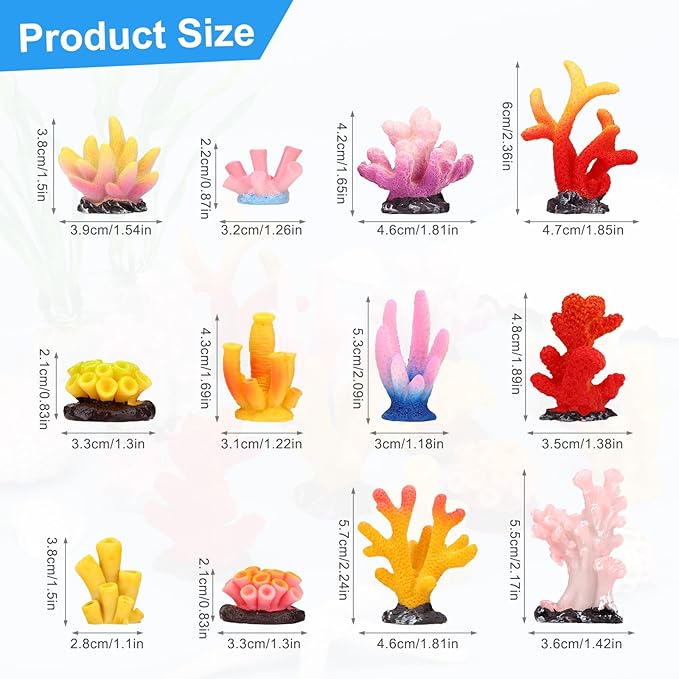 24pcs Mini Fake Resin Coral Reef, Miniature Resin Coral Figurines 12 Styles Colored Small Artificial Plants for Fish Tank Garden Flower Pot Bonsai Tiny Micro Landscape Decors Faux Coastal Beach Ocean