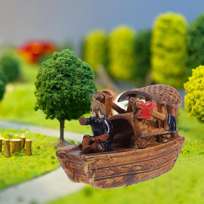 Didiseaon Micro Boat Figurine Landscape for Fish Tank, 3Inch Mini Ceramic Vintage Boat Ornament for Garden Bonsai Sand Table Crafts