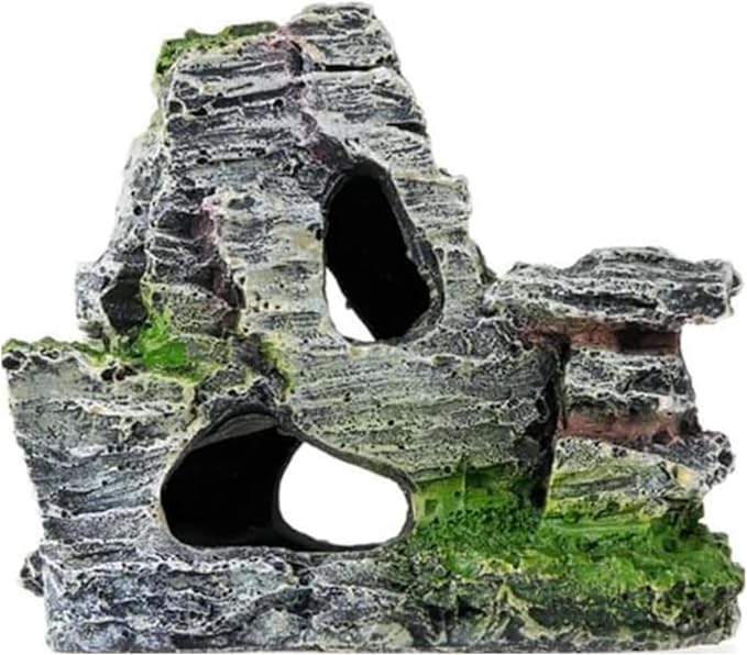 Artificial Moss Rock Aquarium Stone Cave – Resin Fish Tank Decor for Hiding and Landscaping, Small Mountain Terrain Ornament, Natural-Looking Habitat for Fish, Shrimp, and Reptiles, Decoration