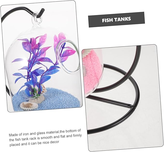 BESTOYARD Desktop Hanging Fish Tank with Stand Small Glass Aquarium Fish Bowl for Betta Modern Wall Hanging Mini Aquarium for Home Office Garden Clear Suspension Design 12.99X5.90X4.92In