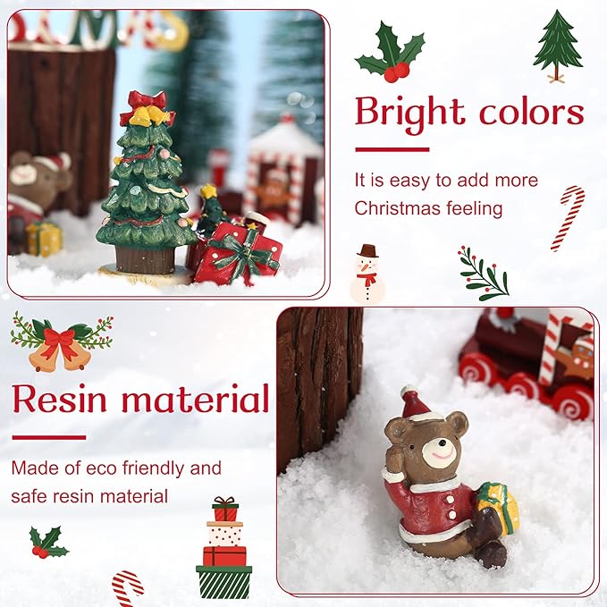 Jetec 9 Pcs Christmas Aquarium Decoration Fish Tank Creative Aquarium Resin Ornament Xmas Series Landscaping Decor Christmas Tree Santa Bear Sled Figurines for Table Desk (Funny Style)