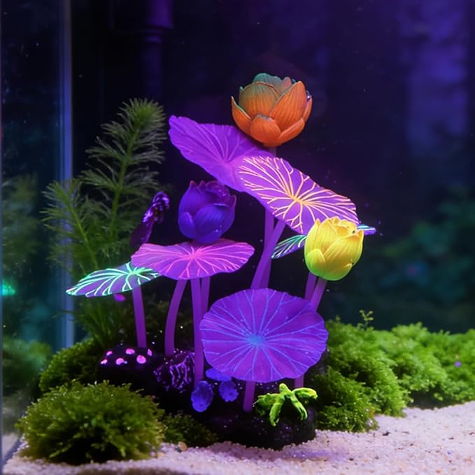 3-Petal Lotus Aquarium Decor with Weighted Base, Lifelike Silicone Lotus Flower & Leaf Ornament for Freshwater Fish Tanks, Betta Cave and Shrimp Shelter for Aquascaping