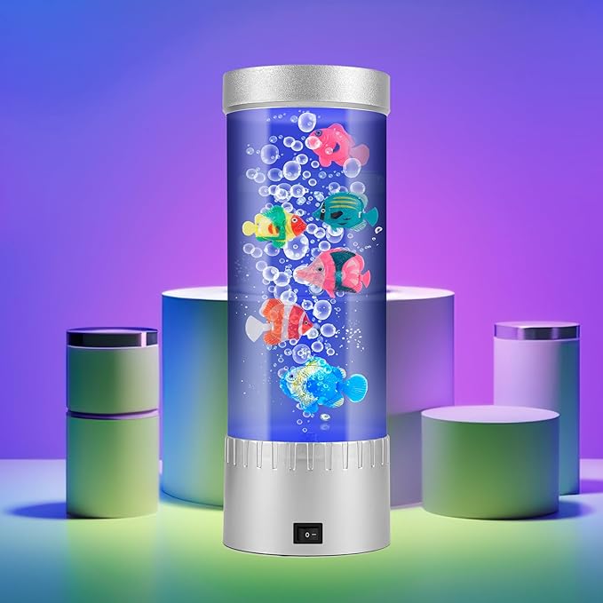 Bubble Color-Changing LED Fish Lamp with Lifelike Swimming Effect - Relaxing Home Décor with Mesmerizing Aquatic Ambiance, Silver, RR-2402