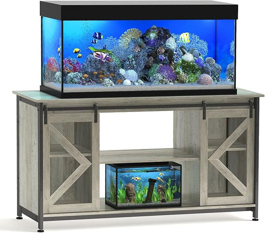 50-80 Gallon Fish Tank Stand, Heavy Duty Aquarium Stand with Cabinet for Fish Tank Accessories Storage - 1000 LBS Capacity, 58.9" L x 19.7" W x 32.6" H, Gray