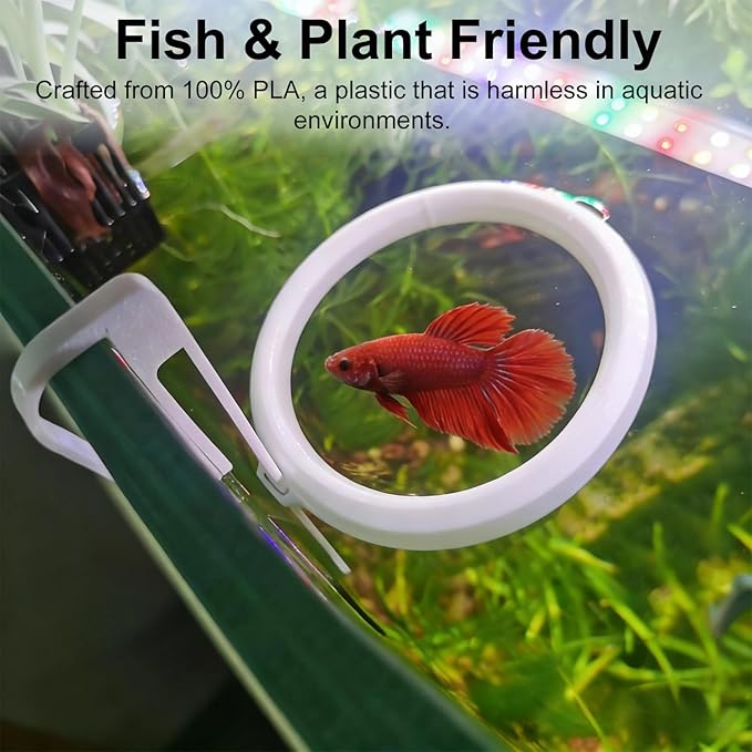 Clip On Fish Feeding Ring, Floating Aquarium Feeder, Non-Shedding Fish Food Holder for Betta Goldfish Guppy Turtle