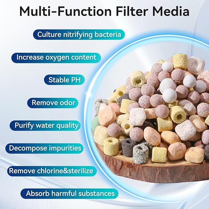 12-in-1 Aquarium Filter Media for Freshwater & Marine Tanks, Bio Filter Mix with Ceramic Rings & Bio Balls, Helps Maintain Clear Water for Sump, Pond & Koi Fish Tanks