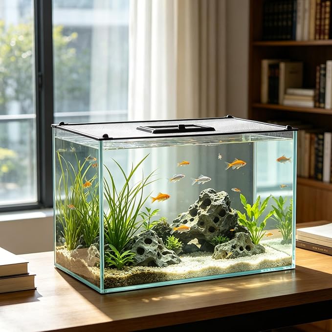Magnetic Aquarium Cover Lid - Mesh Terrarium Lid Aquarium Hood - Mesh Screen Netting for Fish Screen Top Cover -Terrarium Netting 50x30cm/20 x12
