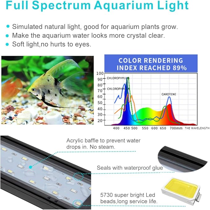 hygger 9W Full Spectrum Aquarium Light with Aluminum Alloy Shell Extendable Brackets, White Blue Red LEDs, External Controller, for Freshwater Fish Tank (12-18 inch)