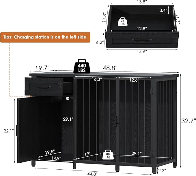 kepptory 55-75 Gallon Fish Tank Stand with Dog Crate, Multifunctional Aquarium Stand with Cabinet and Power Outlets for Larger Aquariums and Versatile Use (Black)