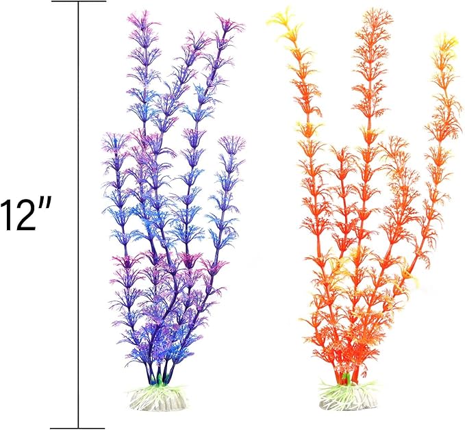 NW Wholesaler 12 Inch Faux Plants for Fish Tanks - Set of 2 Orange and Purple Artificial Plants for Freshwater and Saltwater Aquarium Decor and Fish Hideaway