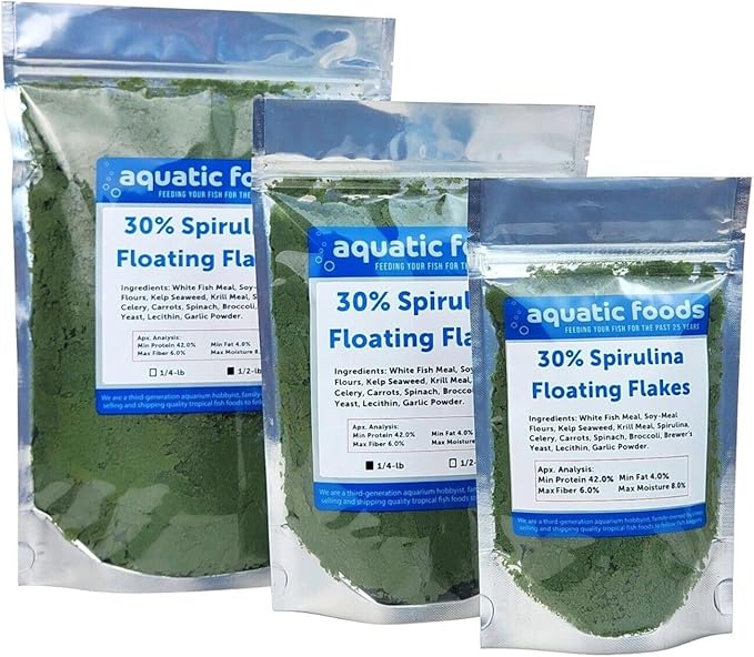 30% Spirulina Premium Flakes for African Cichlids, All Central and South American Cichlids, Koi, Pond Fish, All Community Tropical Fish...WL…1/4-lb Foil Pouch Bag