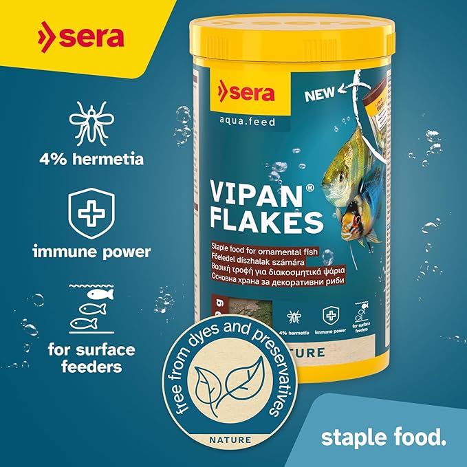 Sera Vipan Tropical Flakes 1,000 ml 7.4 oz (210 g) | Floating Fishfood with 4% Insect Protein & Probiotics | Aquarium Fish Food for Freshwater Aquariums