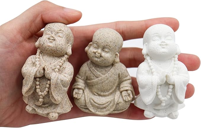 3 Pack Aquarium Ornaments Decoration, Fish Tank Decor, Mini Buddha Statue Sculpture Decoration, Cute Aquarium Sandstone Buddha Fish Tank Decor, Ornament Decor for Fish Tank Aquarium Home Garden Desk