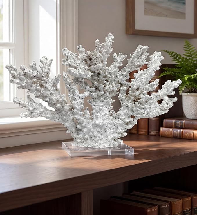 decorlWhite reefs, Artificial Coral Statues, Nautical Decorations for Beach Themed Homes, Resin Artificial Coral Ocean Decorations (Large Size)