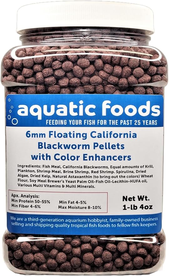 6 mm Floating Blackworm Pellets with Color Enhancers & Vitamins. Great for All Tropical Fish, Marine Fish, Cichlids, Carnivores, Discus, Coldwater Fish, Koi & Pond Fish …1-lb 4oz Med Jar