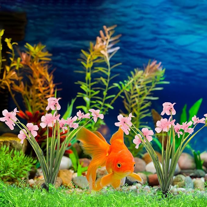 NOLITOY 4Pcs Artificial Aquarium Plants, Fish Tank Decorations Goldfish Betta Cave Accessories for Desk Top Decor (Pink)