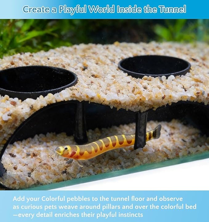 NUPICK Black Underground Aquarium Cave Tunnel, PETG 3D Printed Fish Tank Cave Hideout with Smooth Surface, Two-Hole Aquarium Tunnel, Fish Tank Decor for Bettas, Shrimp, Corys, Loaches, Guppie, Snails